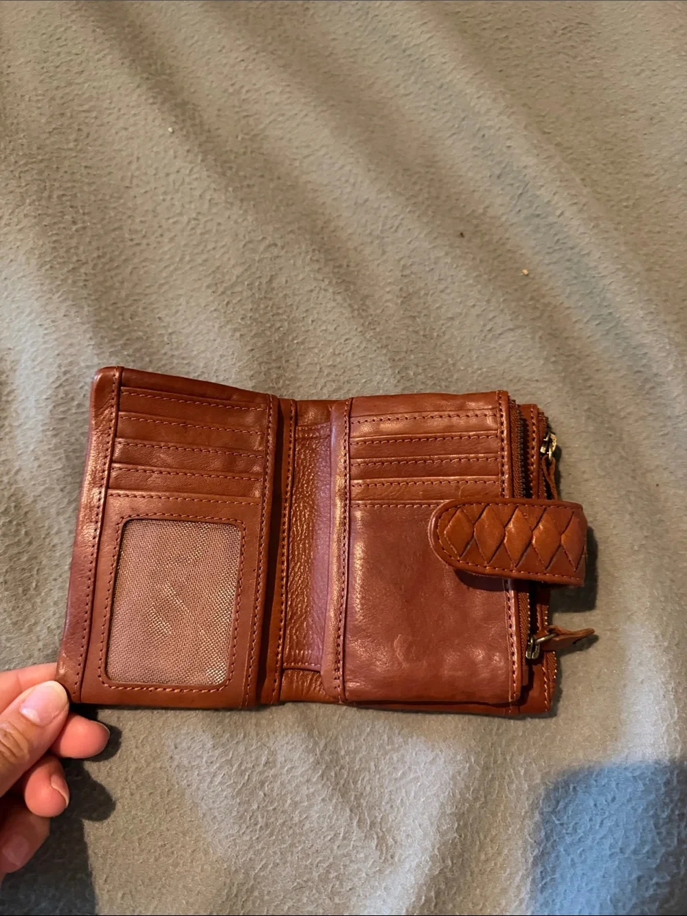 Classic Woven-Accent Leather Wallet - Brown